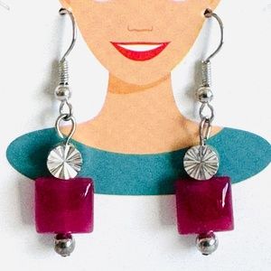 Red and Silver Glass Silver Plated Hook Earrings Item #318